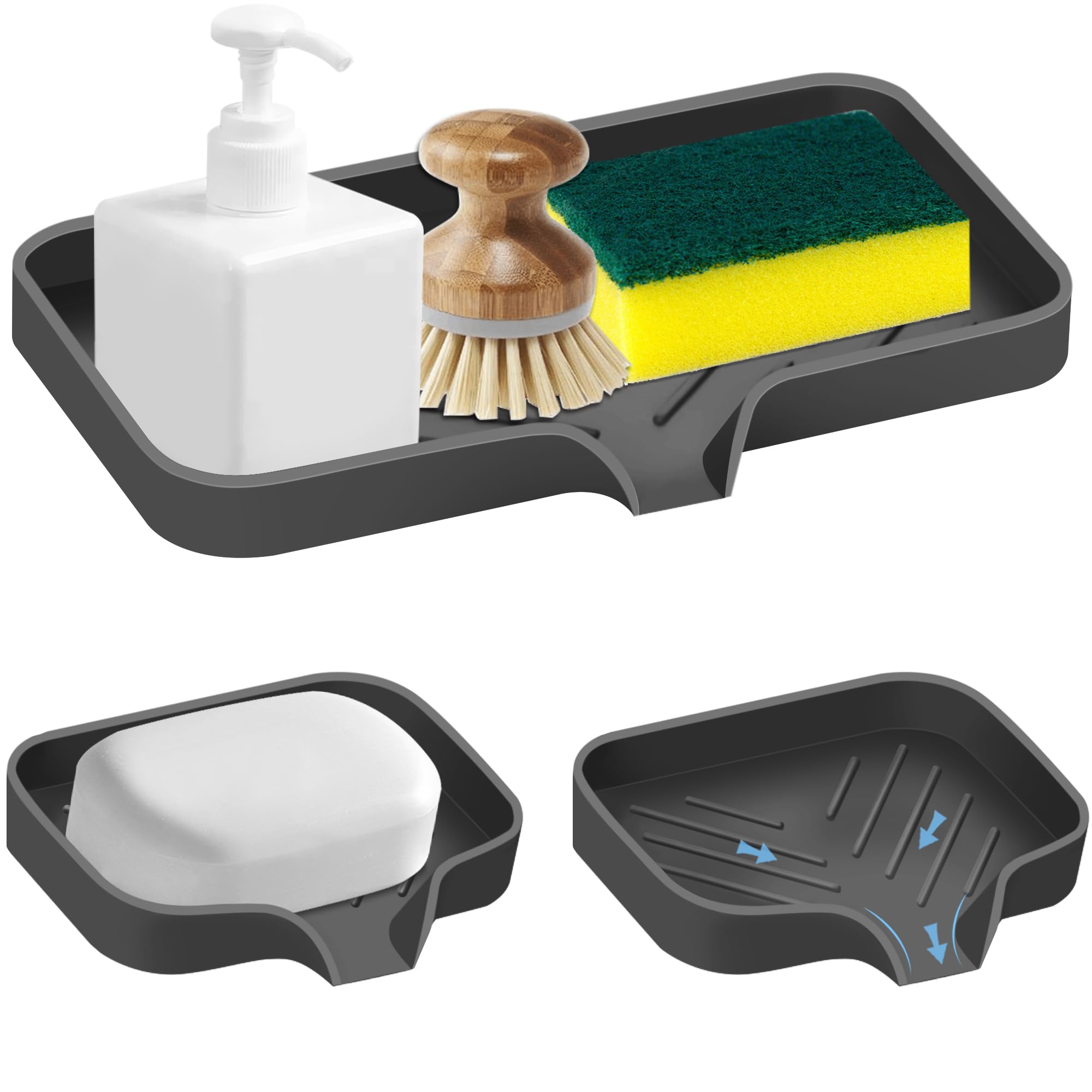 3-Piece Silicone Kitchen Sink Organizer Tray